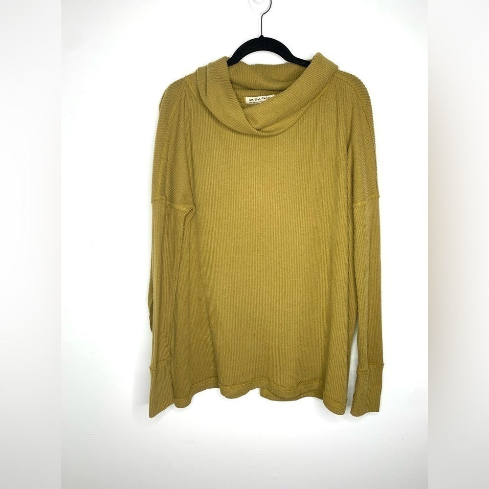 Free People Chartreuse cowl neck split back long sleeve